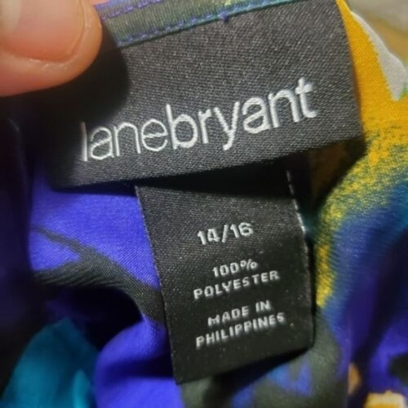 LANE BRYANT WOMENS PLUS SIZE 14/16 BLOUSE MULTI COLOR SIDE RUFFLE CAP SLEEVE TOP - Picture 5 of 7